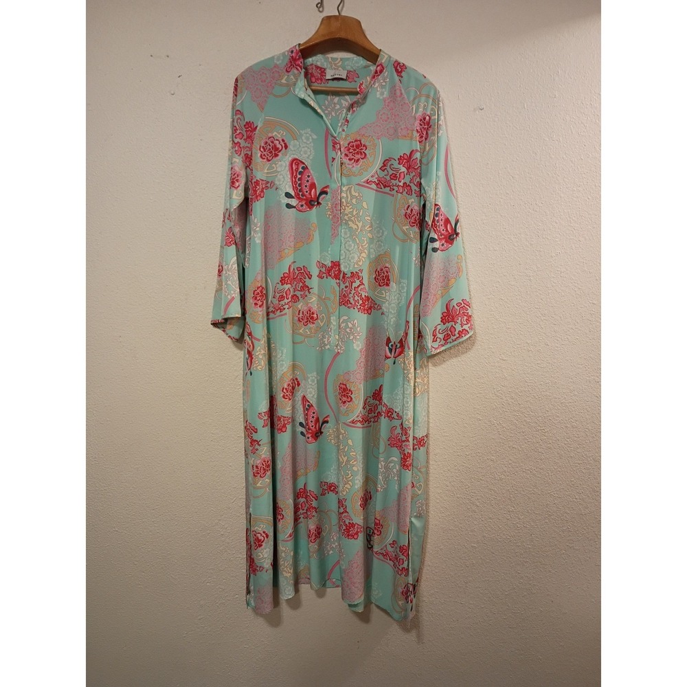 Natori Teal Butterfly Caftan Robe Lounger One Size. Cottagecore & Luxury Wear.